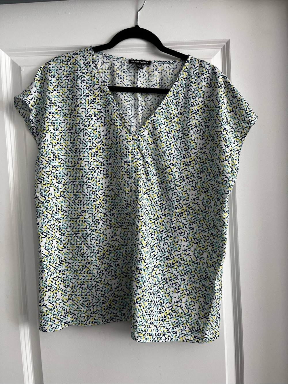 Short Sleeve V-Neck Floral Print Top - Blue/Green